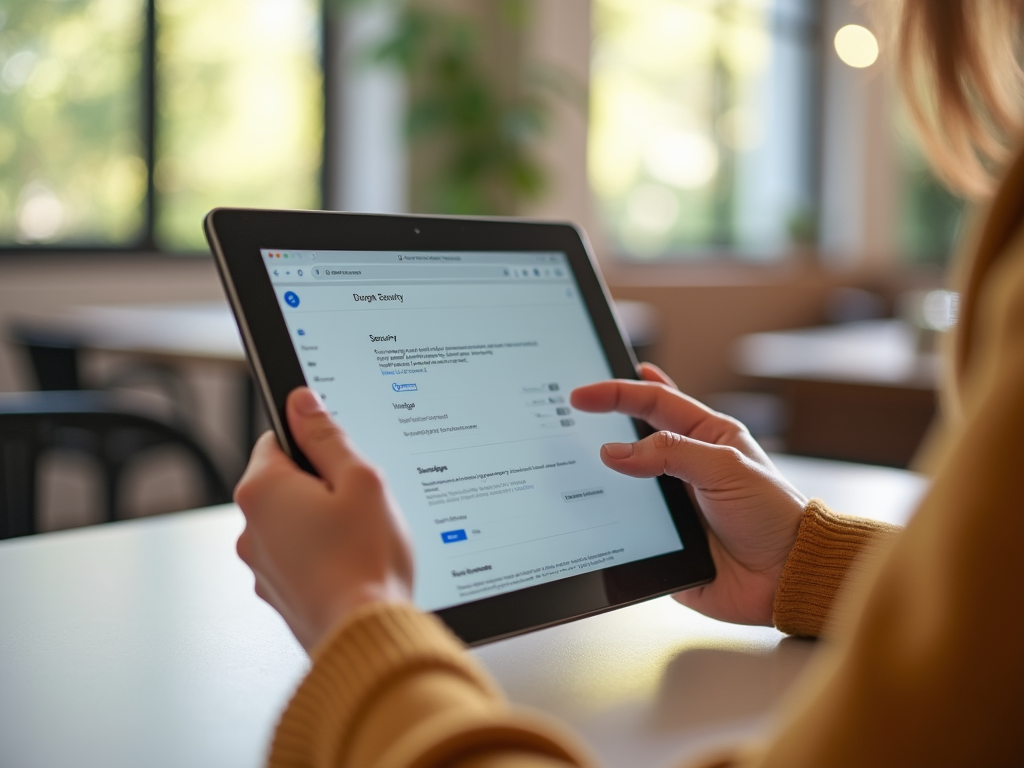 Person browsing on a tablet, displaying a webpage with several form fields in a well-lit room.